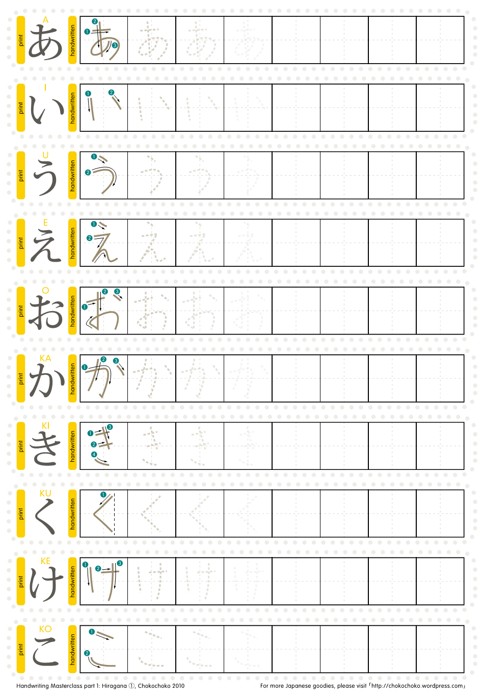 Kana Handwriting Practice Sheets - Japanese Quizzes